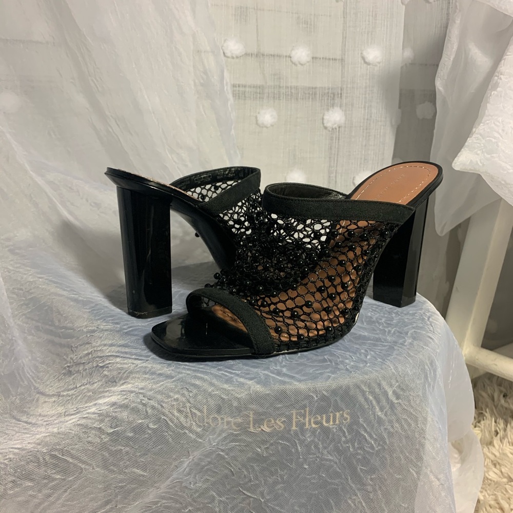 Fish Net Open Toe Mule Heels